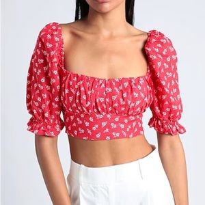 & Other Stories Red Floral Milkmaid Crop Top